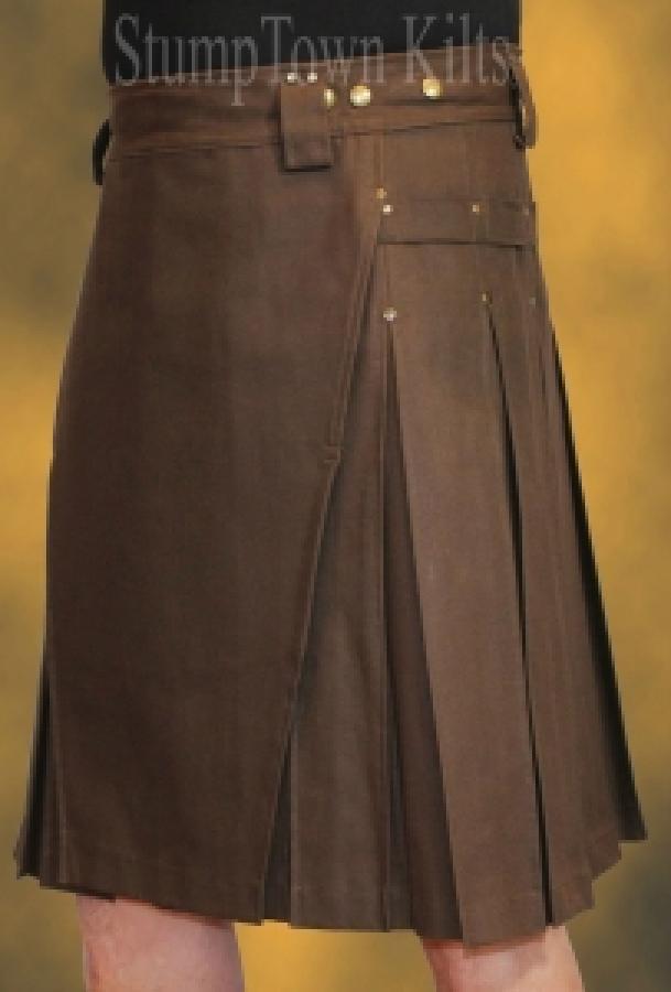 Brown Cotton Canvas Duck Men's Kilt